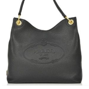 Prada Vitello Daino Women's 1bc051 Tote Black Leather Satchel- authentic